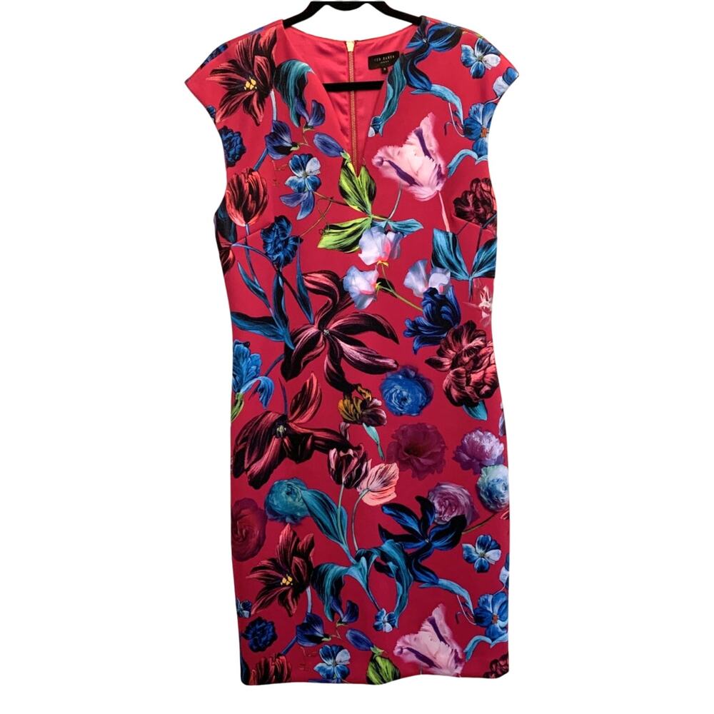 Ted Baker  London Pink Floral Bodycon Sheath Dress - Size 5 US14